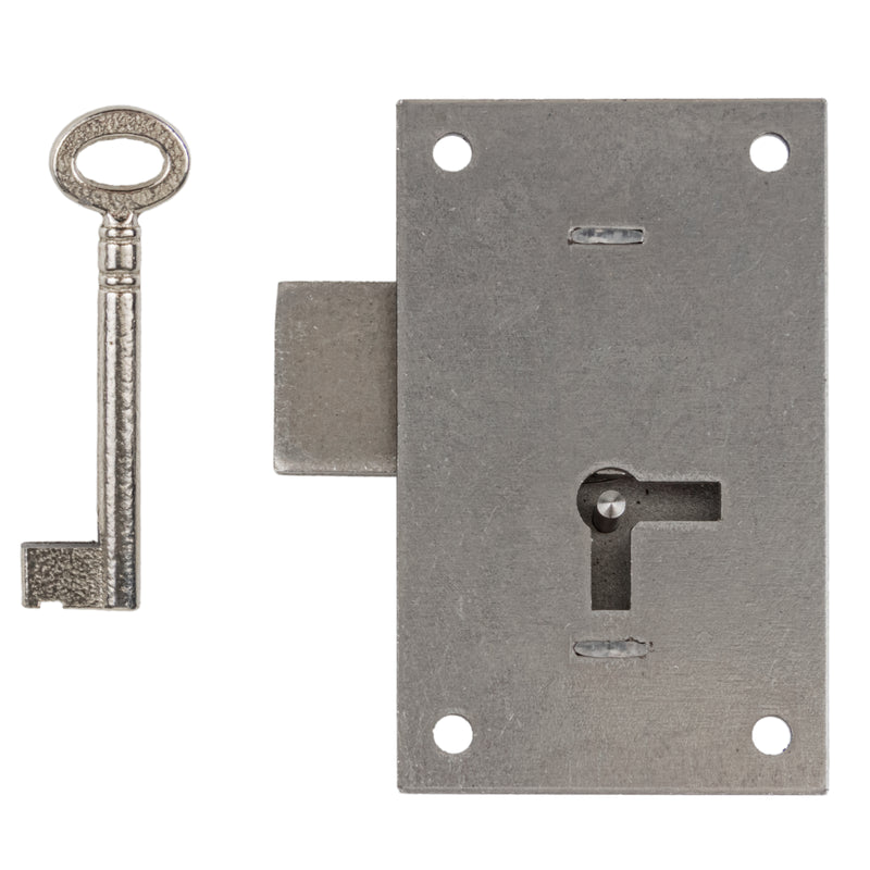Heavy Steel Flush Mount Lock w/Skeleton Key for Cabinet or Wardrobe Door | L-4